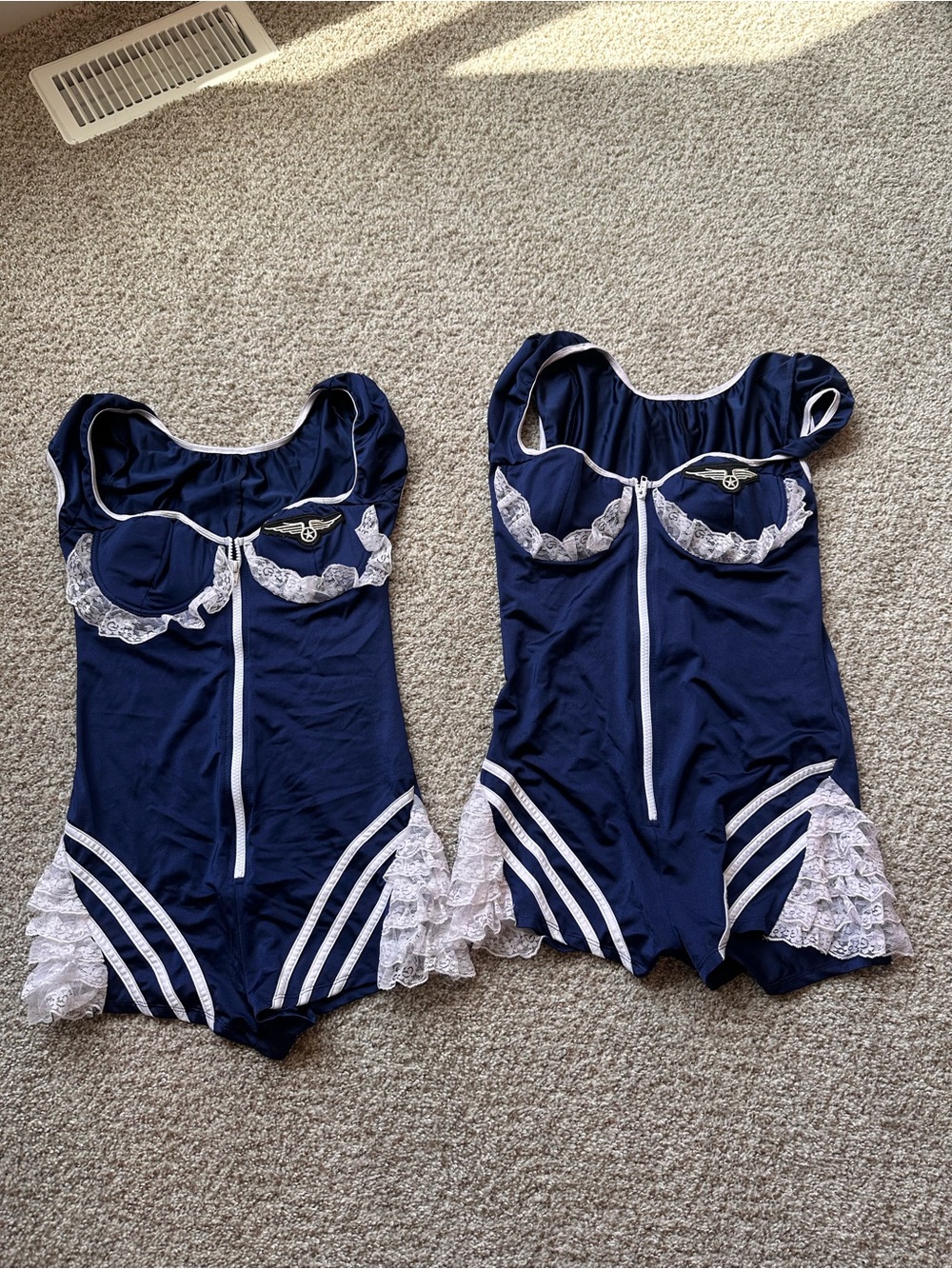 Navy Blue Lace-Trim One-Piece Romper Costume (Flight Attendant)